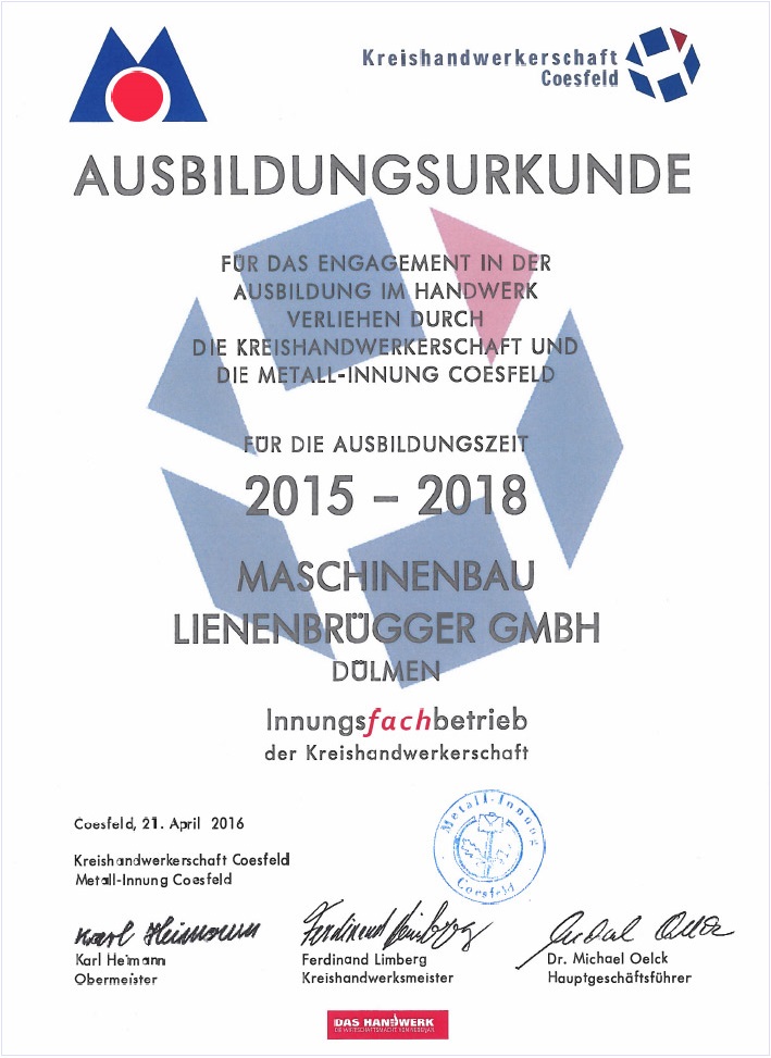 Ausbildungsurkunde Kreishanderwerkerschaft Coesfeld